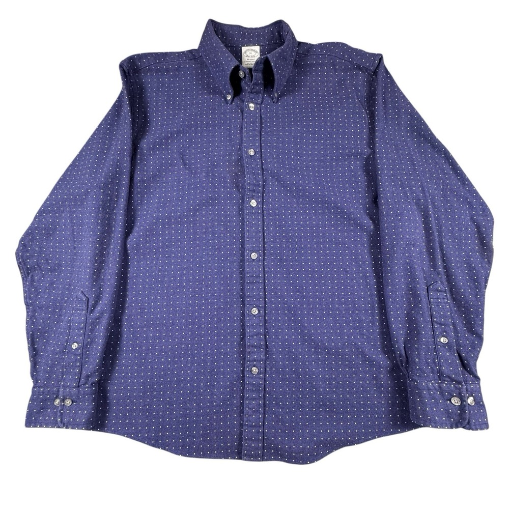Brooks Brothers Flannel Shirt Men's XL Polka Dot Regent Fit 1818 100% Cotton - Picture 2 of 10